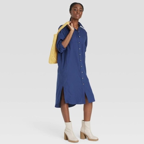 Universal Thread Midi Shirt‎ Dress XS Navy Blue Button Front - Picture 10 of 10